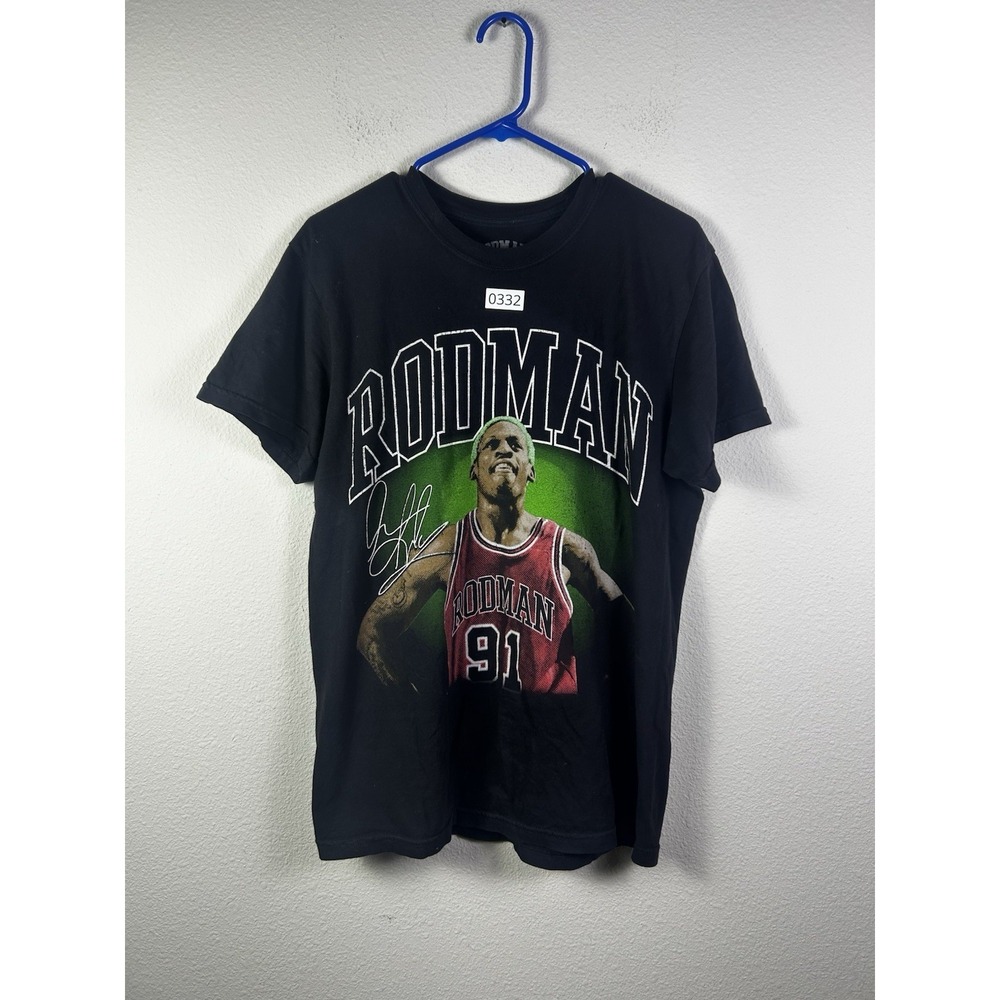 Dennis Rodman Chicago Bulls T-Shirt Mens‎  Black Graphic Print Front